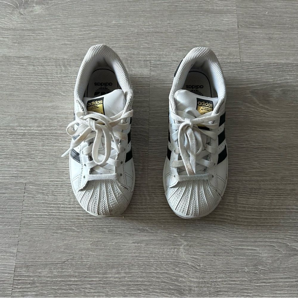 Adidas Kids White and Black Shell Toe Sneakers